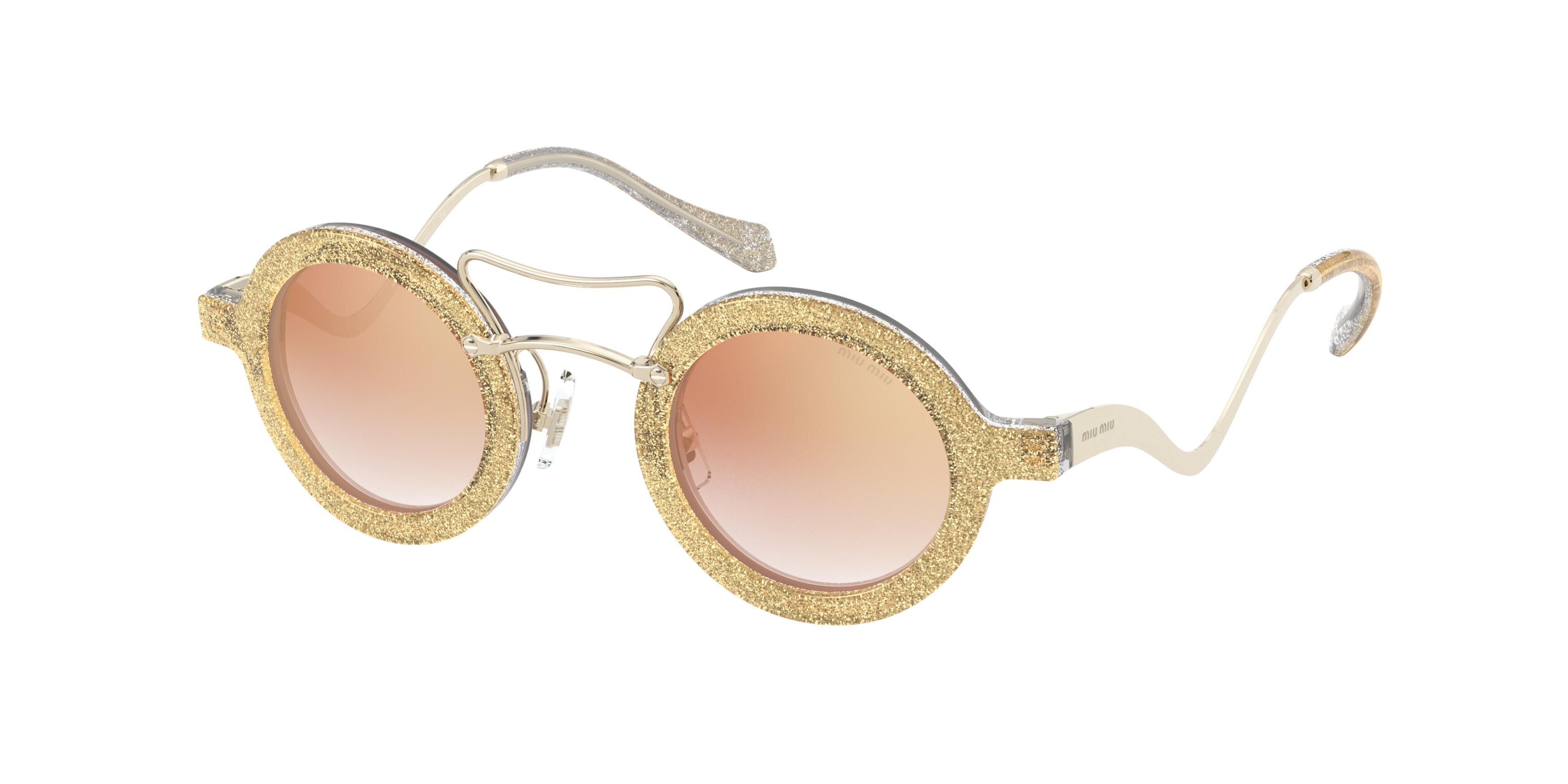 Miu Miu MU 02VS round sunglasses in Glitter Gold