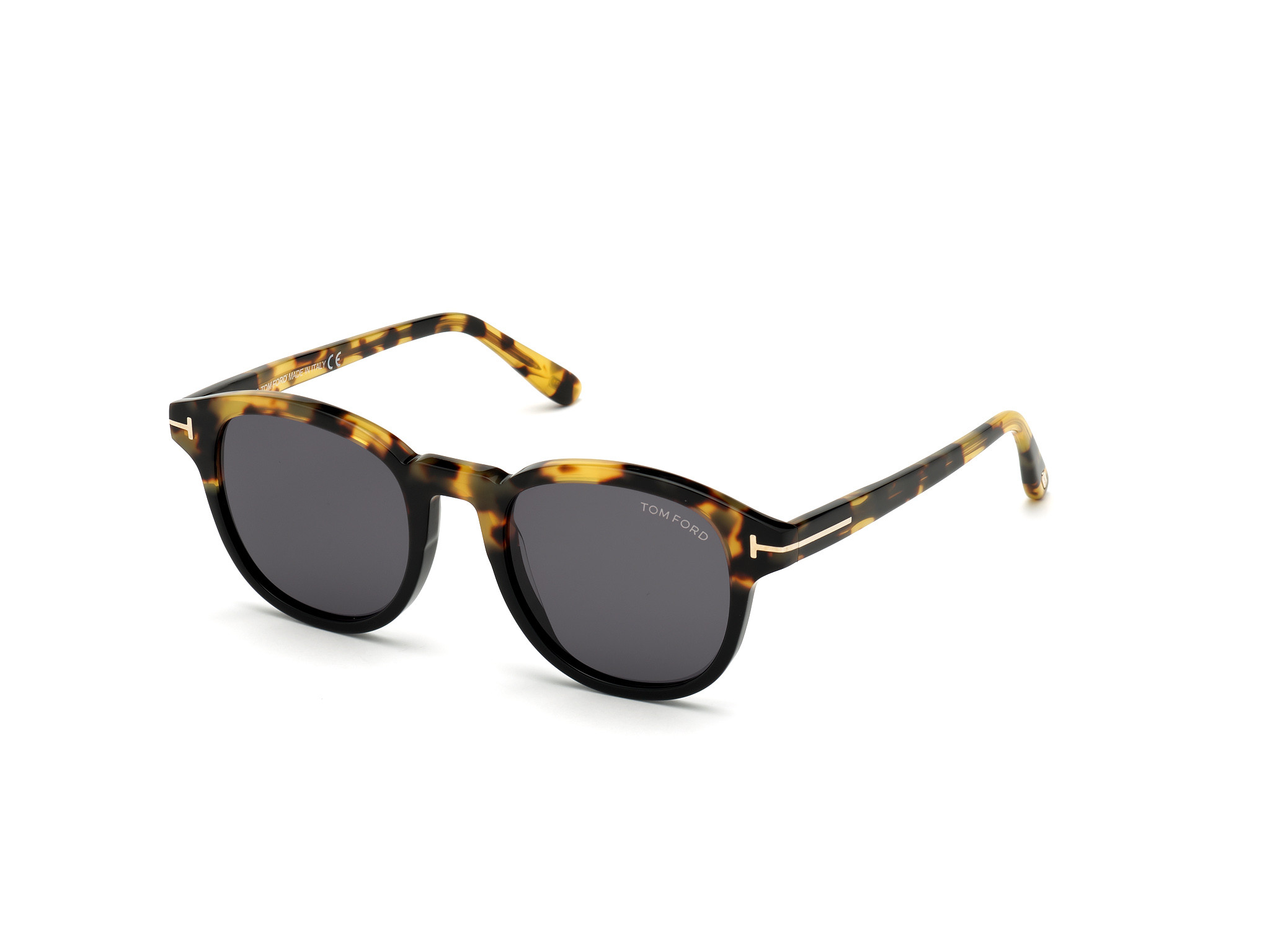 Tom Ford FT0752 Jameson round sunglasses in Shiny Tortoise Clear Cut Black/Smoke Lenses