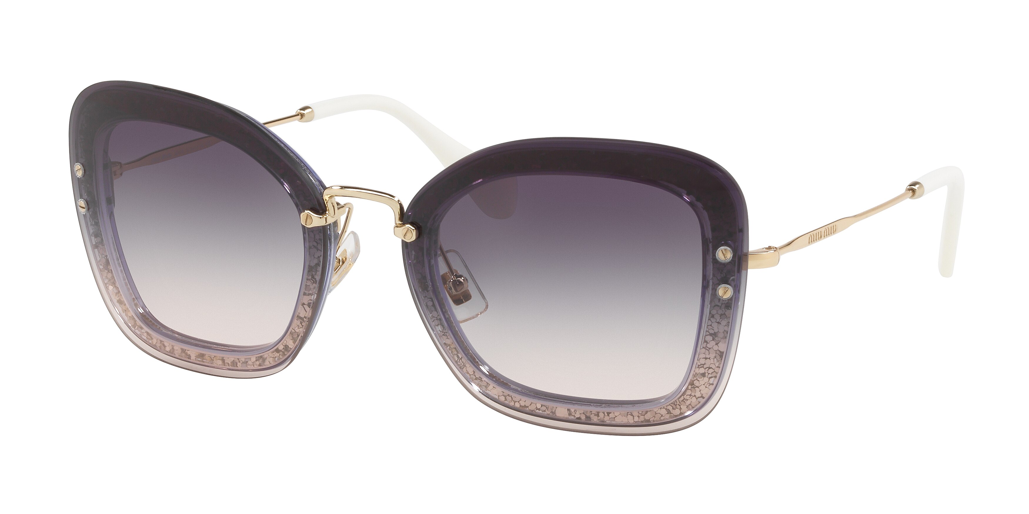 Miu Miu MU 02TS rectangle sunglasses in Transparent Violet/Glitter