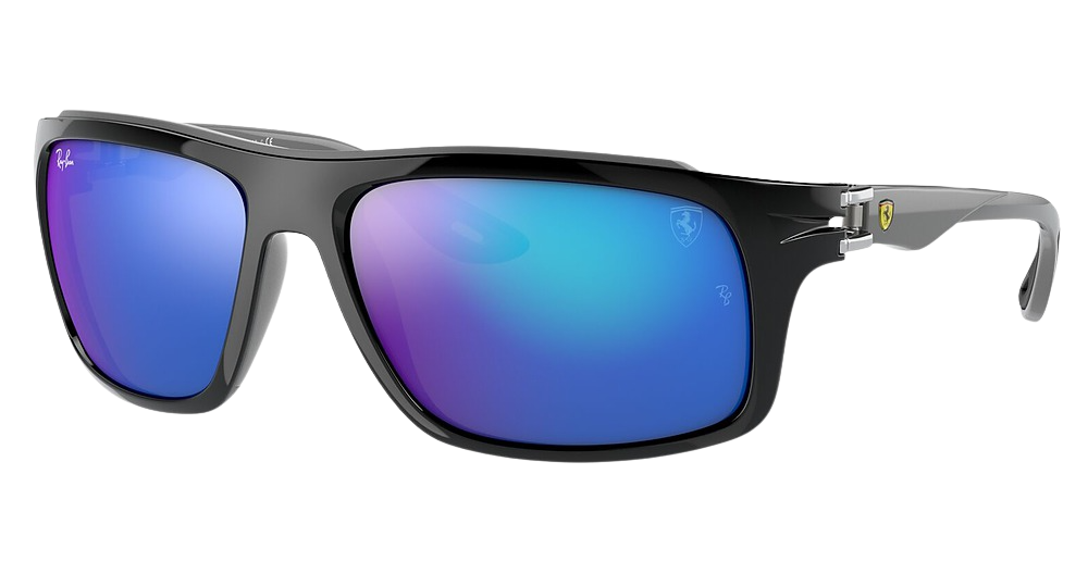 Ray-Ban RB4364M rectangle sunglasses in Black/Light Green Mirror Blue