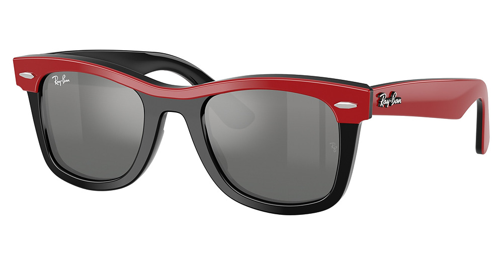 Ray-Ban RJ9140SF round sunglasses in Red on Black/Grey Mirror Silver Gradient