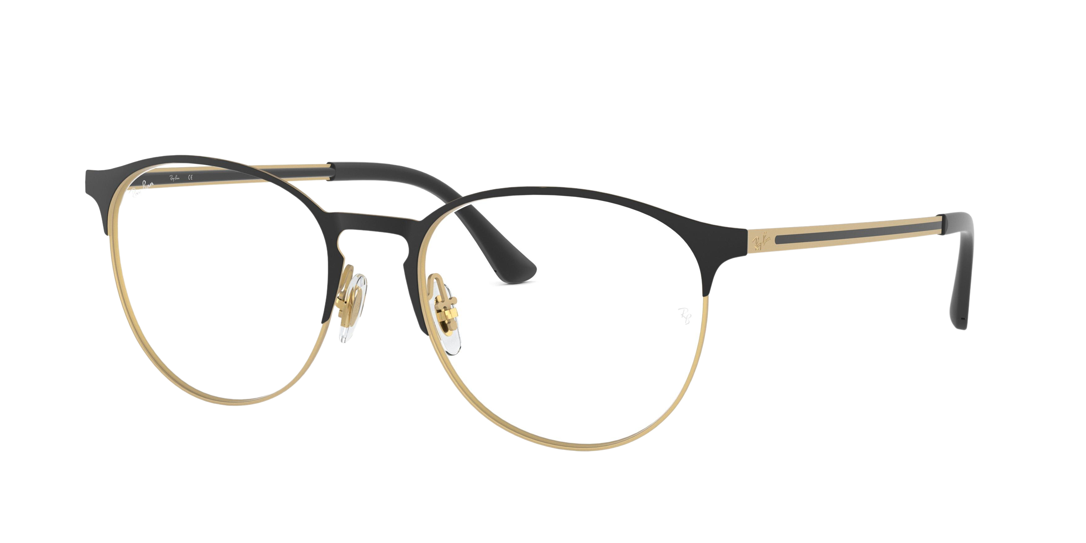 Ray-Ban RX6375F round eyeglasses in Matt Black on Rubber Gold