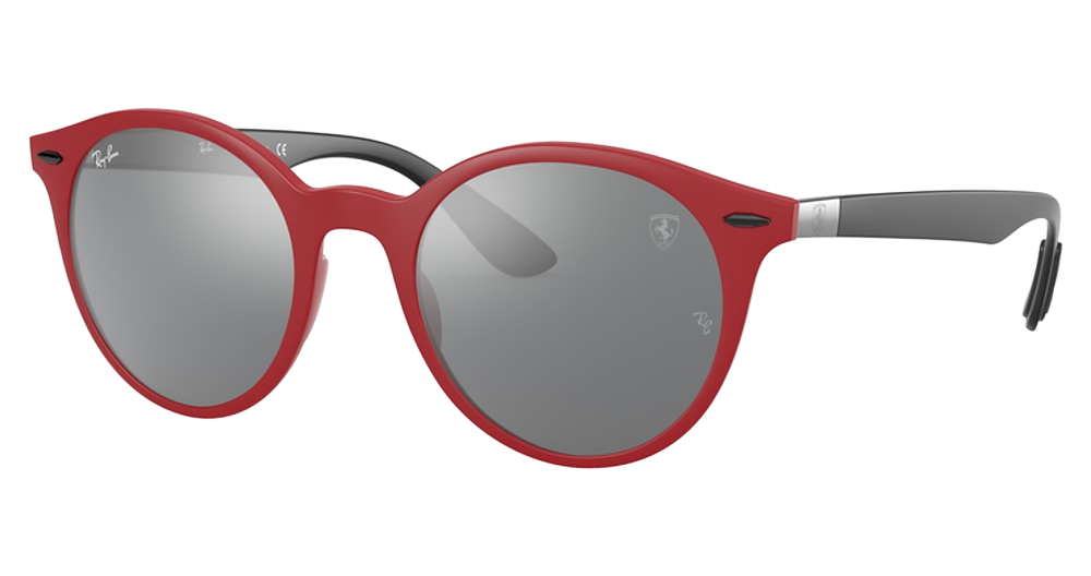 Ray-Ban RB4296M round sunglasses in Matte Red/Grey Mirror Silver