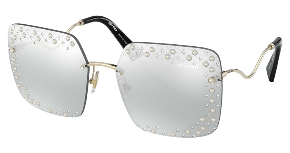 Miu Miu MU 52XS square sunglasses in Pale Gold/Light Grey Mirror Silver