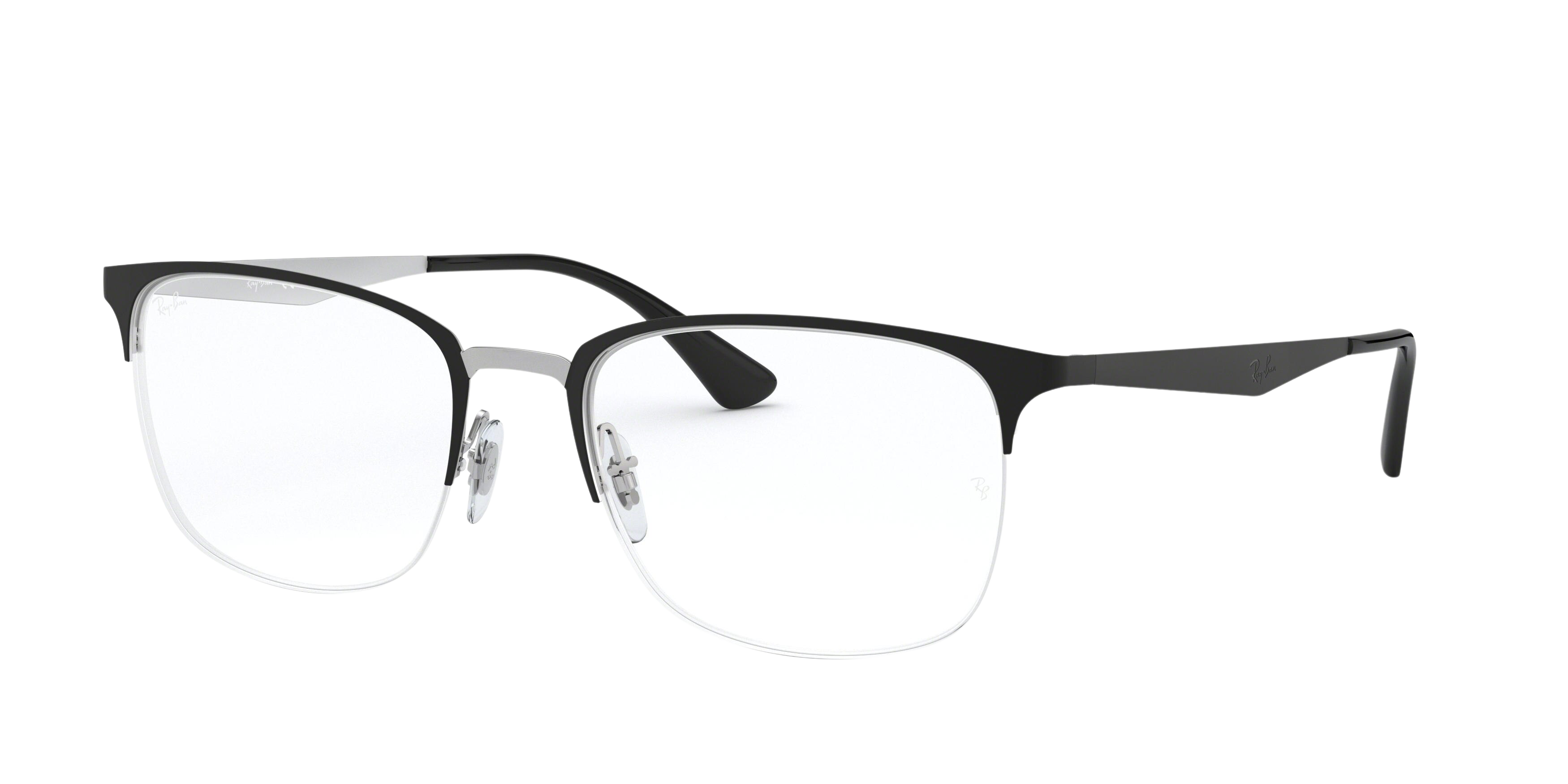 Ray-Ban RX6433 square eyeglasses in Top Matte Black on Silver