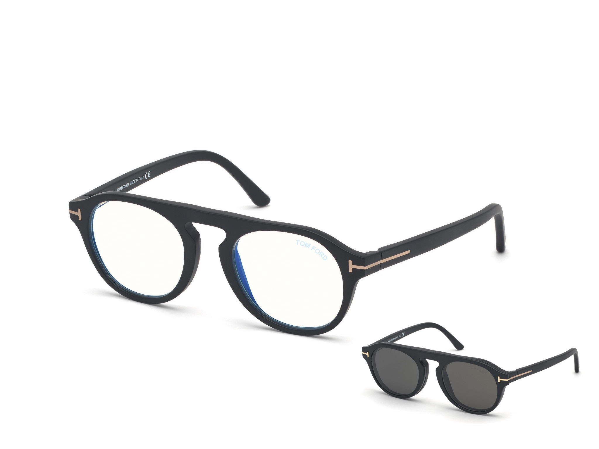 Tom Ford FT5533-B round eyeglasses in Matte Black
