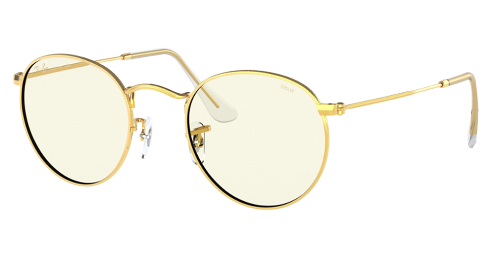 Ray-Ban RB3447 ROUND METAL aviator sunglasses in Legend Gold/Photo Grey/Blue Light Filter