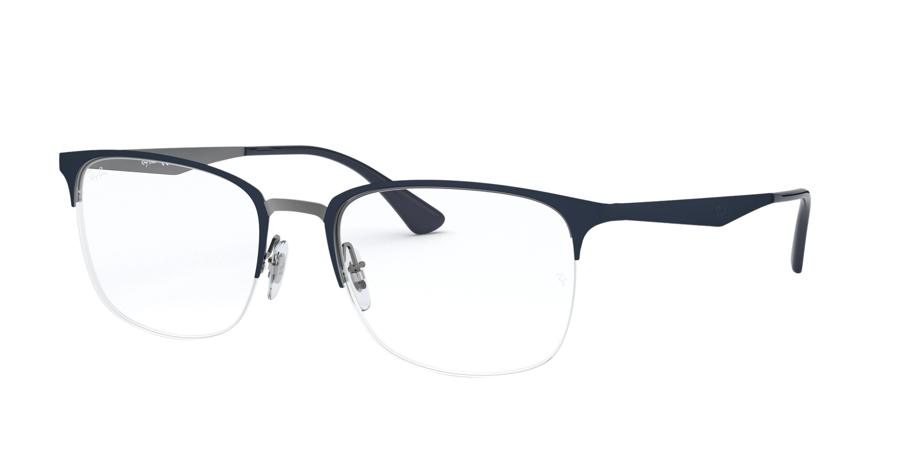 Ray-Ban RX6433 square eyeglasses in Top Matte Blue on Gunmetal