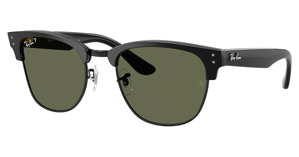 Ray-Ban RBR0504S CLUBMASTER REVERSE round sunglasses in Black on Black/Polarized Dark Green