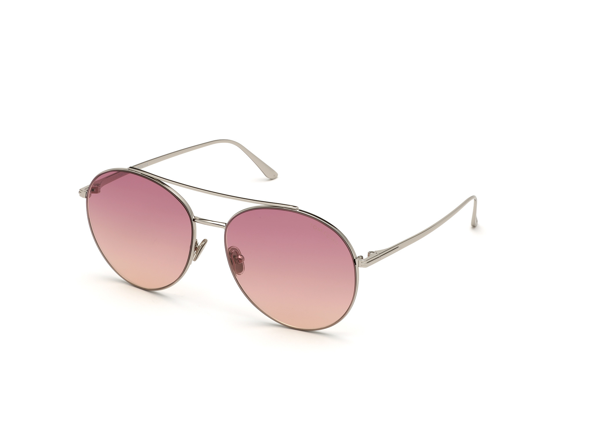 Tom Ford FT0757 Cleo round sunglasses in Shiny Palladium/Gradient Lilac To Pink Lenses