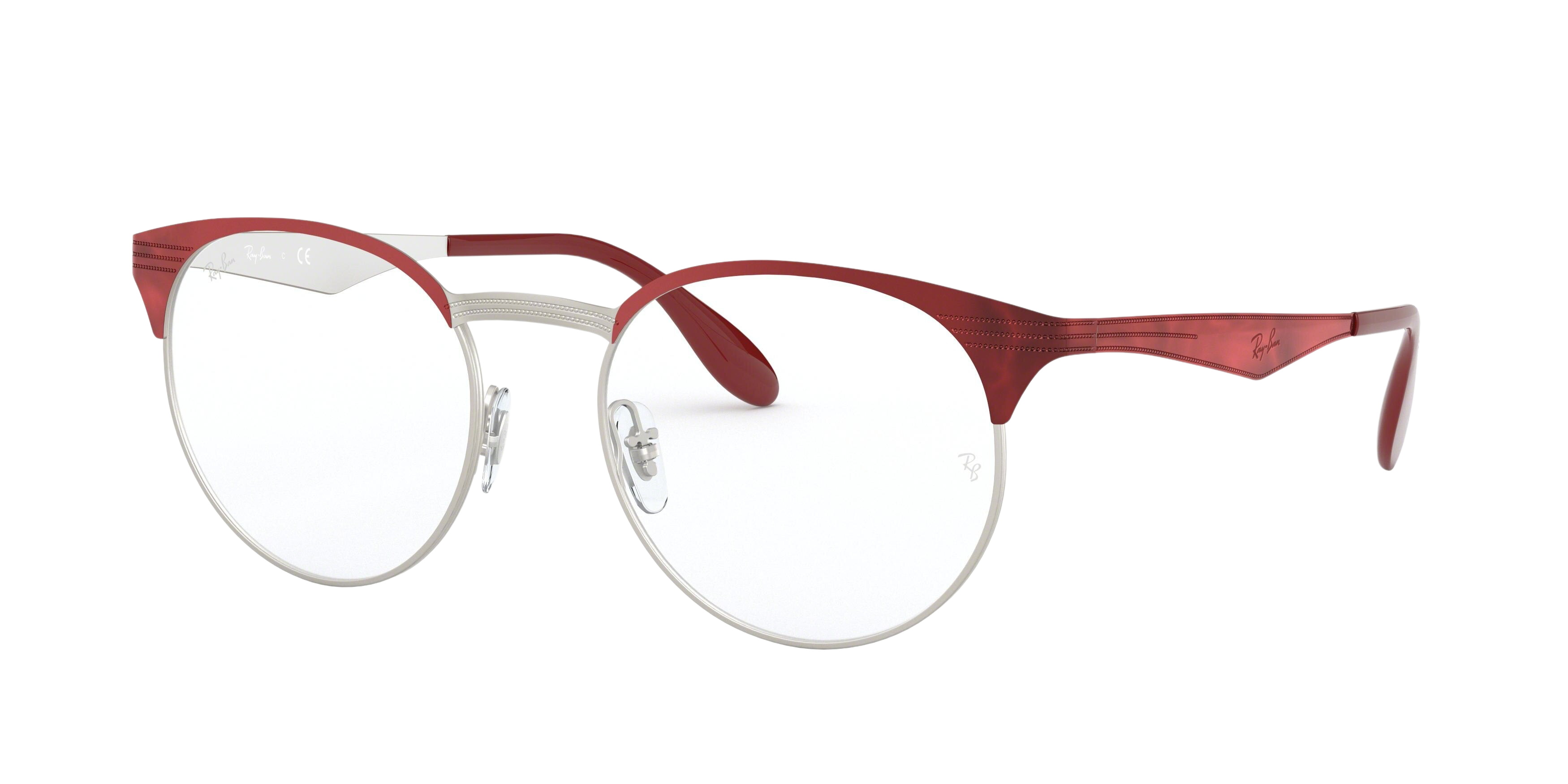 Ray-Ban RX6406 round eyeglasses in Silver on Top Red Move
