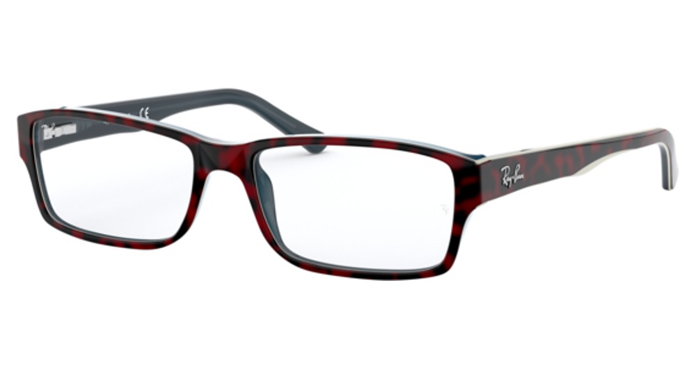 Ray-Ban RX5169 rectangle eyeglasses in Red Havana on Opal Blue