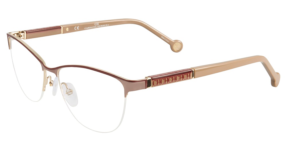 Carolina Herrera VHE079K cateye eyeglasses in Shiny Rose Gold Brown 0484
