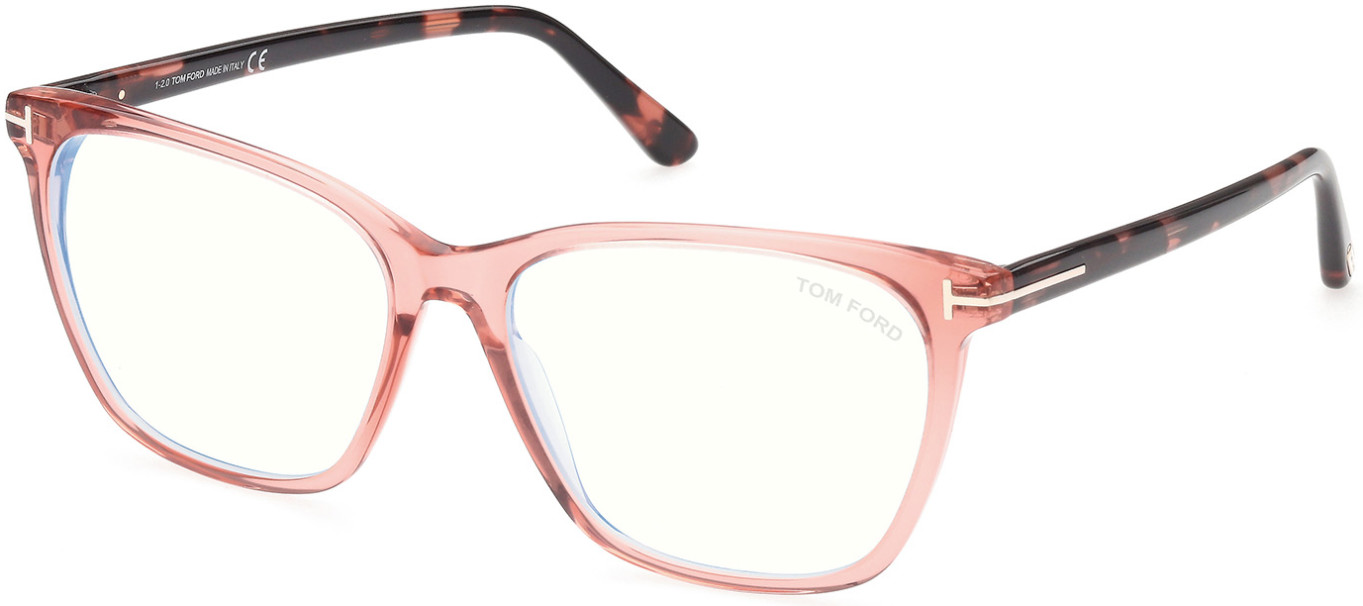 074 - Shiny Transp Coral, Pink Grapefruit Havana, "t" Logo/blue Block Lenses
