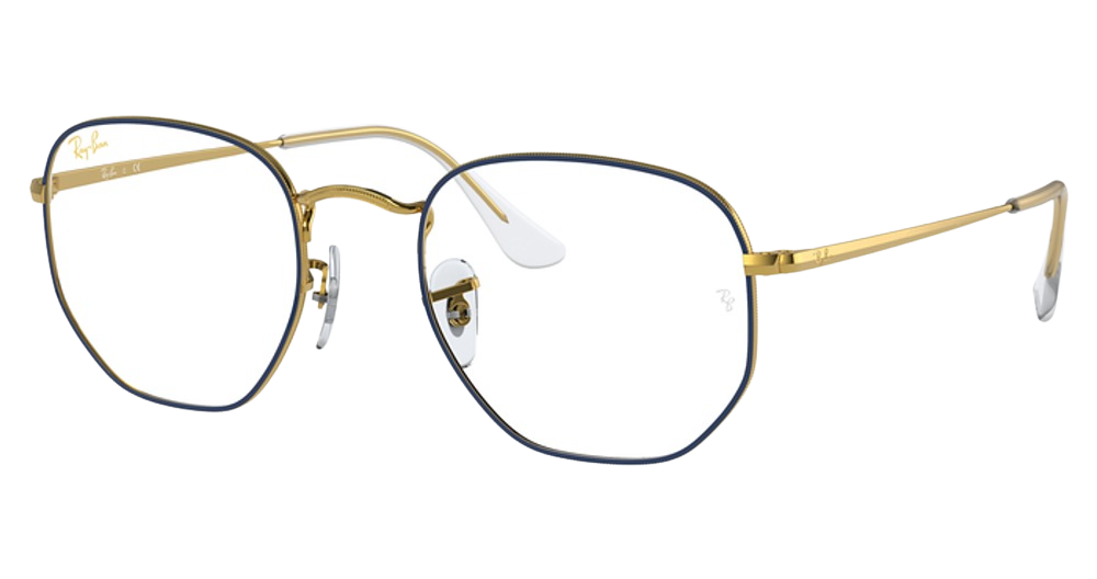 Ray-Ban RX6448 round eyeglasses in Blue on Legend Gold