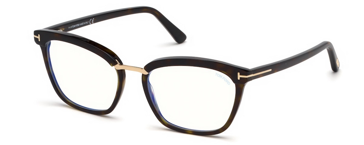 Shiny Dark Havana, Rose Gold Details/ Blue Block Lenses