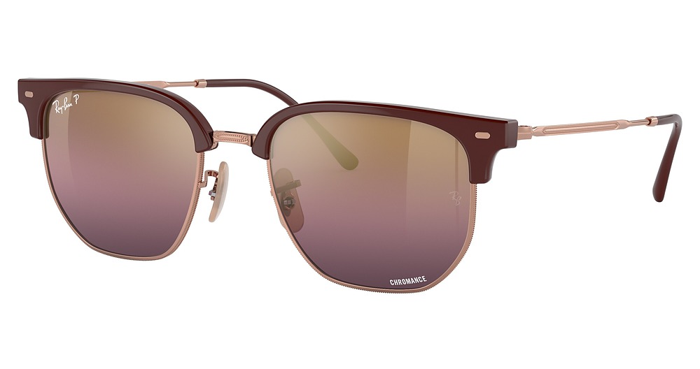 Ray-Ban RB4416F NEW CLUBMASTER round sunglasses in Bordeaux on Rose Gold/Polarized Wine