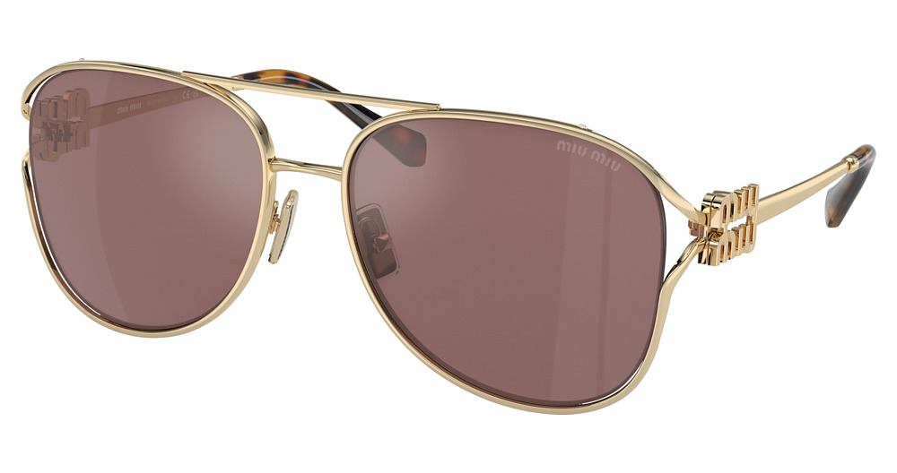 Miu Miu MU 52ZS round sunglasses in Pale Gold/Brown Mirr Silver Int Violet