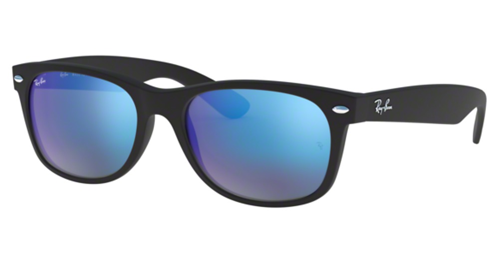 Ray-Ban RB2132F NEW WAYFARER round sunglasses in Rubber Black/Grey Mirror Blue