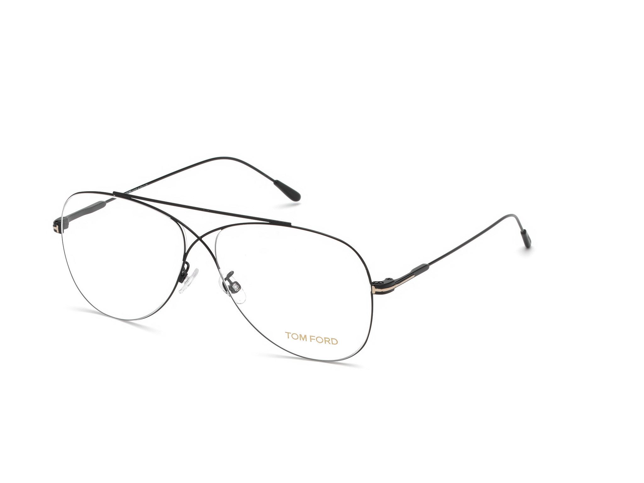 Tom Ford FT5531 cateye eyeglasses in Shiny Black, Shiny Rose Gold "T" Logo