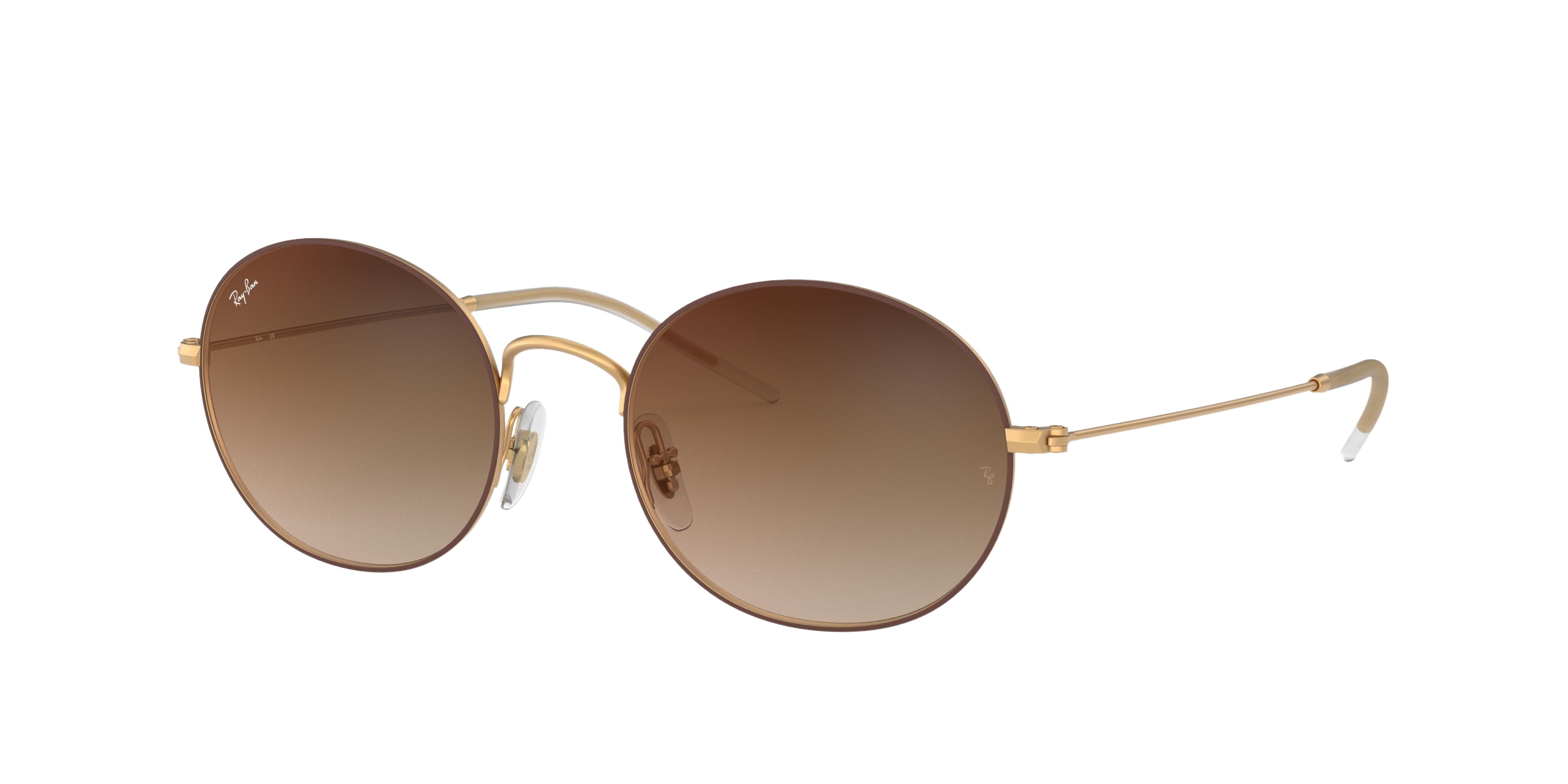 Ray-Ban RB3594 round sunglasses in Rubber Gold on Brown