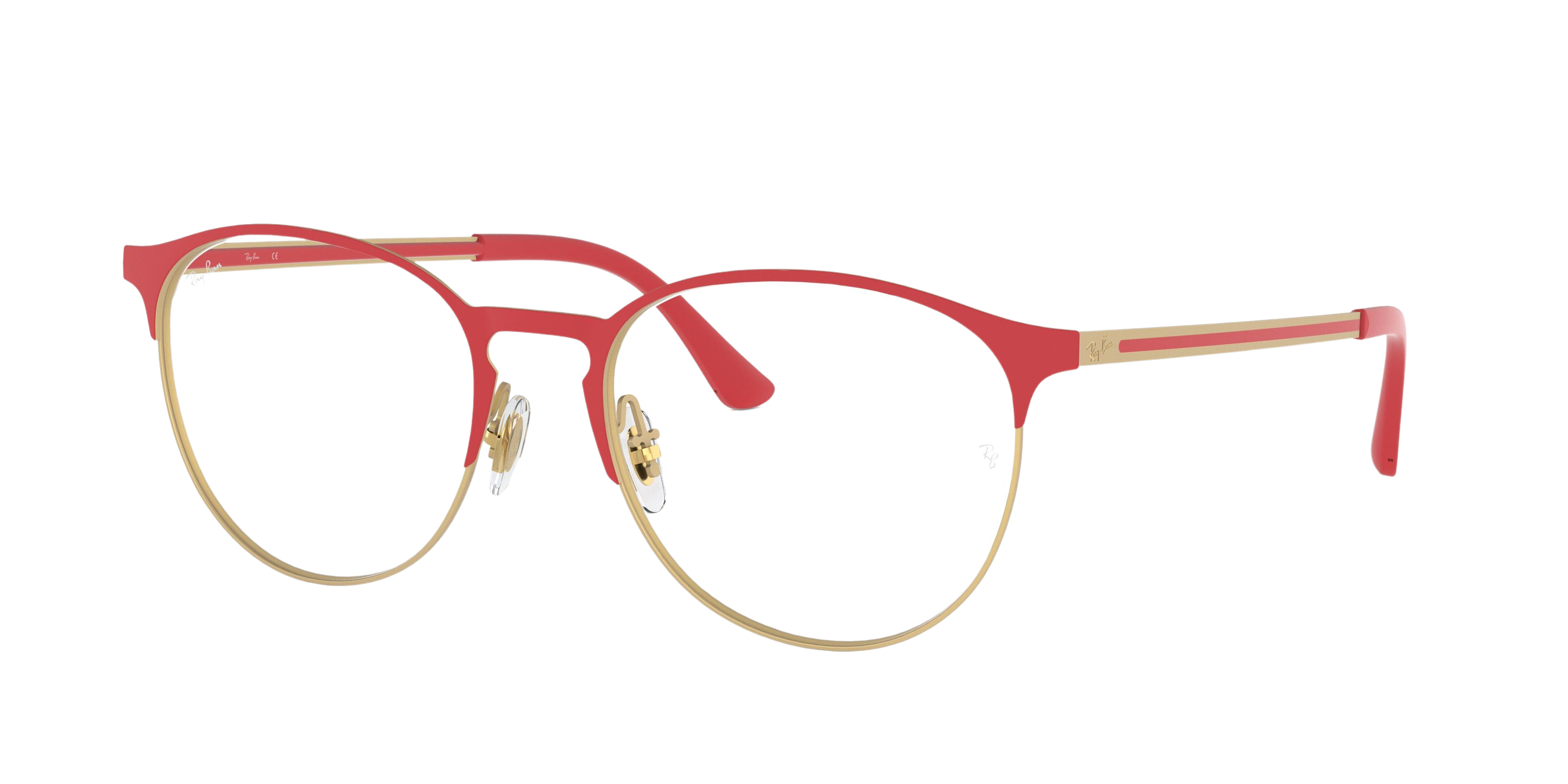 Ray-Ban RX6375F round eyeglasses in Matt Red on Rubber Gold
