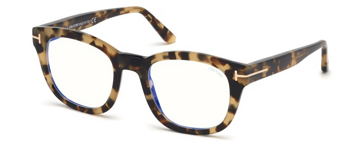 Shiny Vintage Havana, Shiny Rose Gold "t" Logo / Blue Block Lenses
