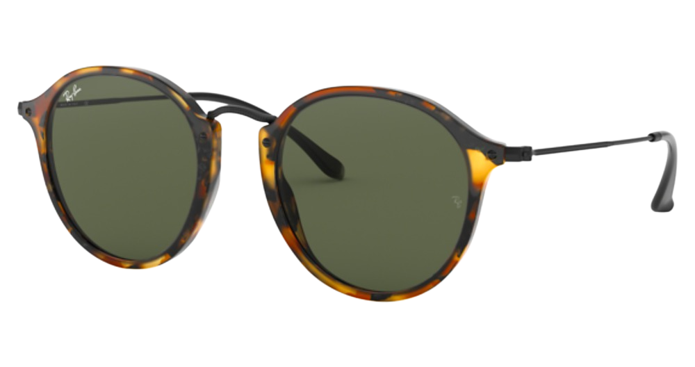 Ray-Ban RB2447 ROUND round sunglasses in Spotted Black Havana/G 15 Green