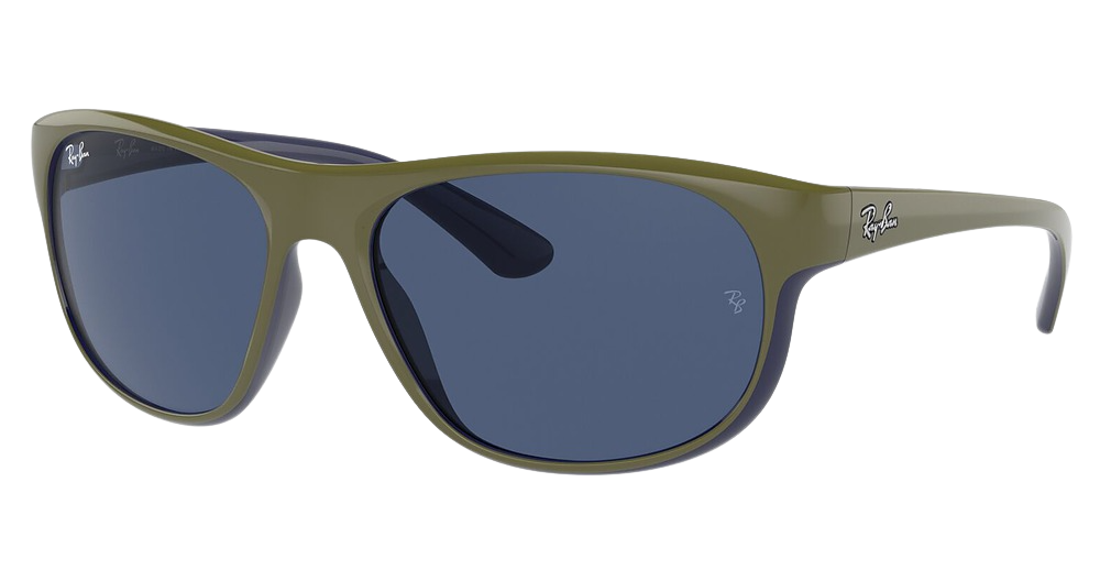 Ray-Ban RB4351 round sunglasses in Matte Green on Blue/Dark Blue