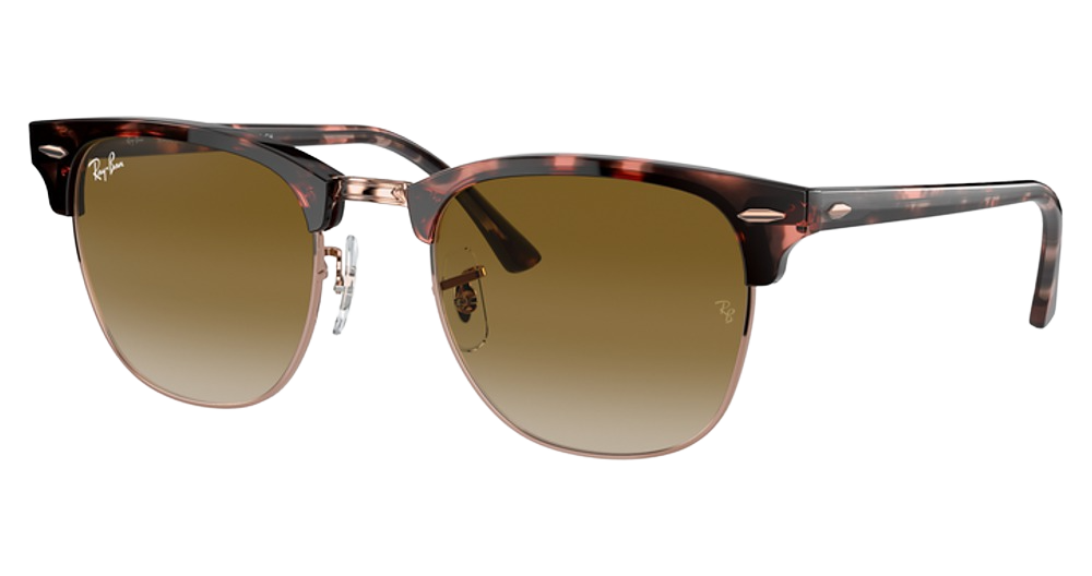 Ray-Ban RB3016 CLUBMASTER aviator sunglasses in Pink Havana/Clear Gradient Brown