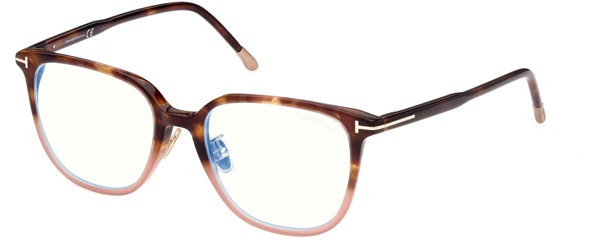 055 - Shiny Medium Havana To Milky Pink, "t" Logo / Blue Block Lenses