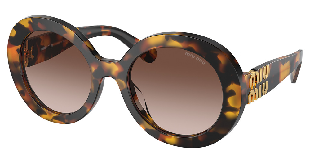 Miu Miu MU 11YS round sunglasses in Honey Havana/Brown Gradient