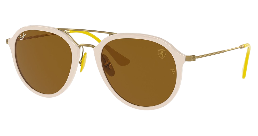 Ray-Ban RB4369M round sunglasses in White Sand/Brown