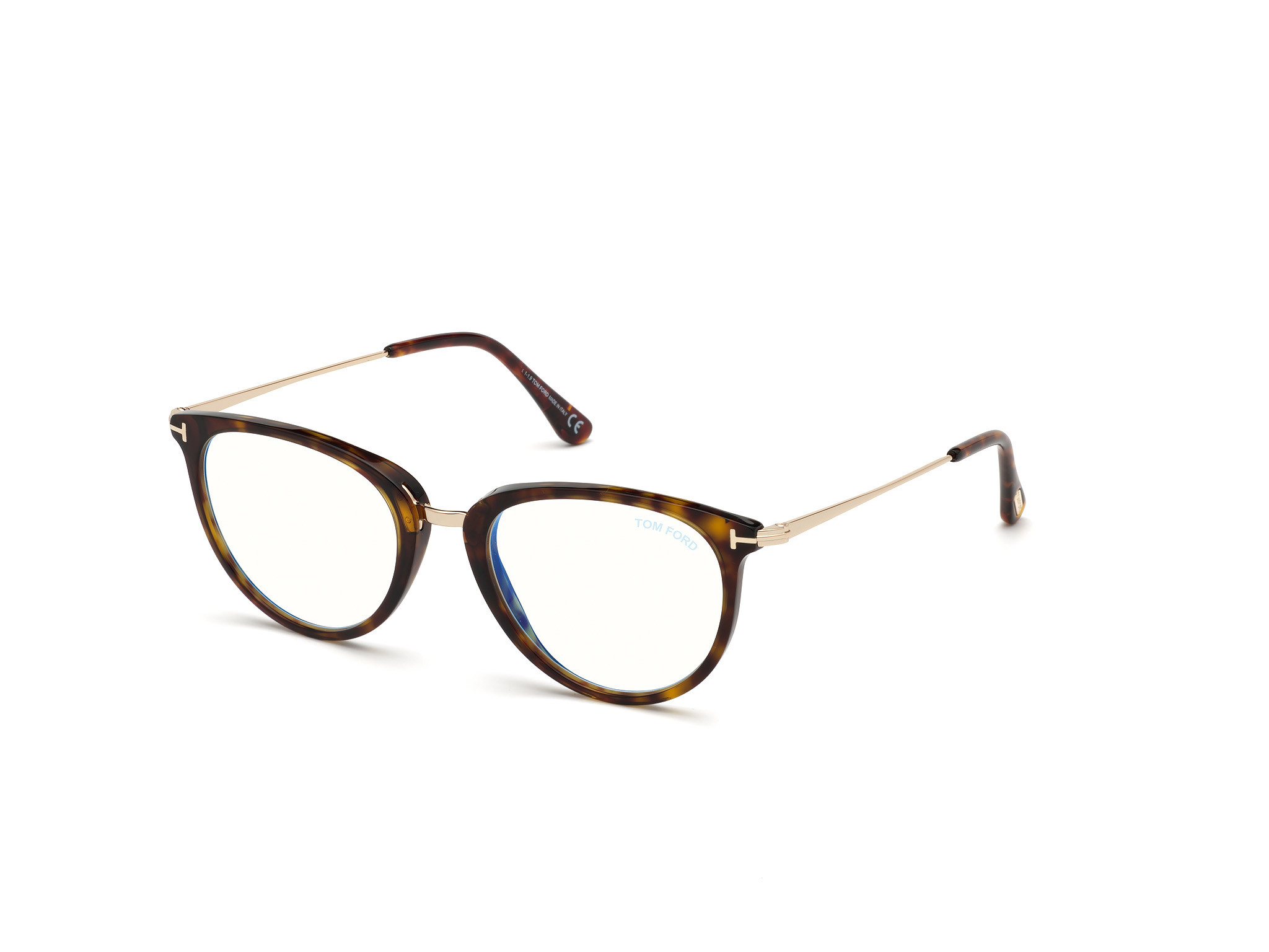 Tom Ford FT5640-B round eyeglasses in Shiny Classic Dark Havana W. Rose