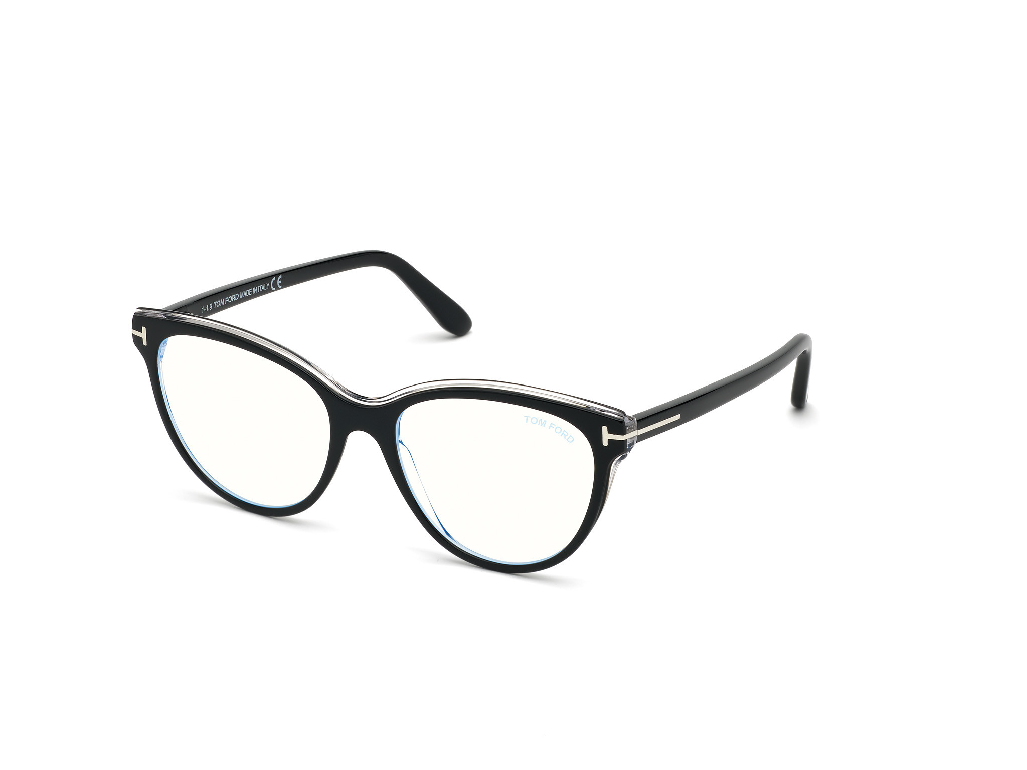Shiny Black & Crystal/  Blue Block Lenses