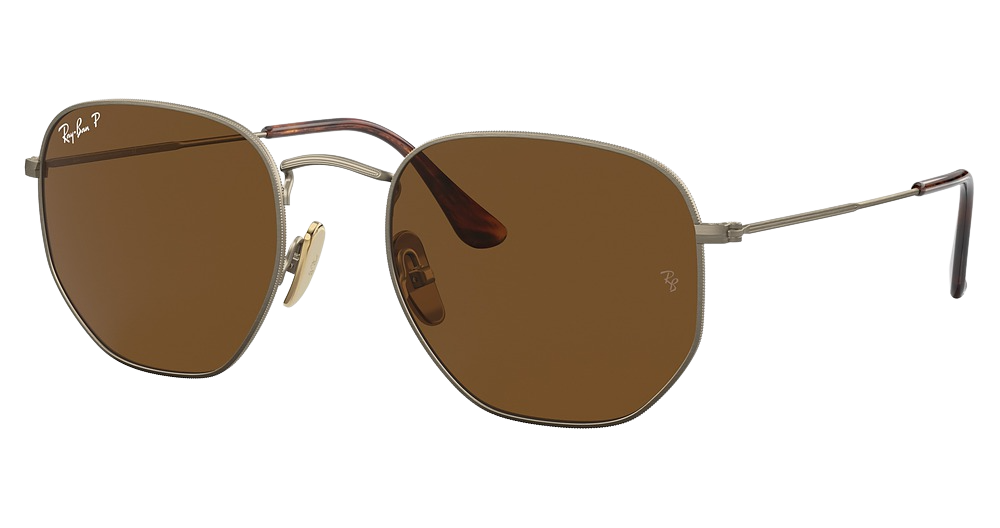 Ray-Ban RB8148 HEXAGONAL aviator sunglasses in Demigloss Antique Gold/Polarized Brown