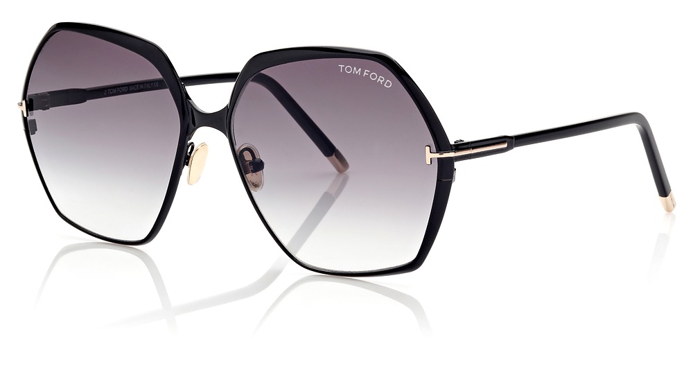Tom Ford FT0912 irregular sunglasses in Shiny Black/Gradient Smoke