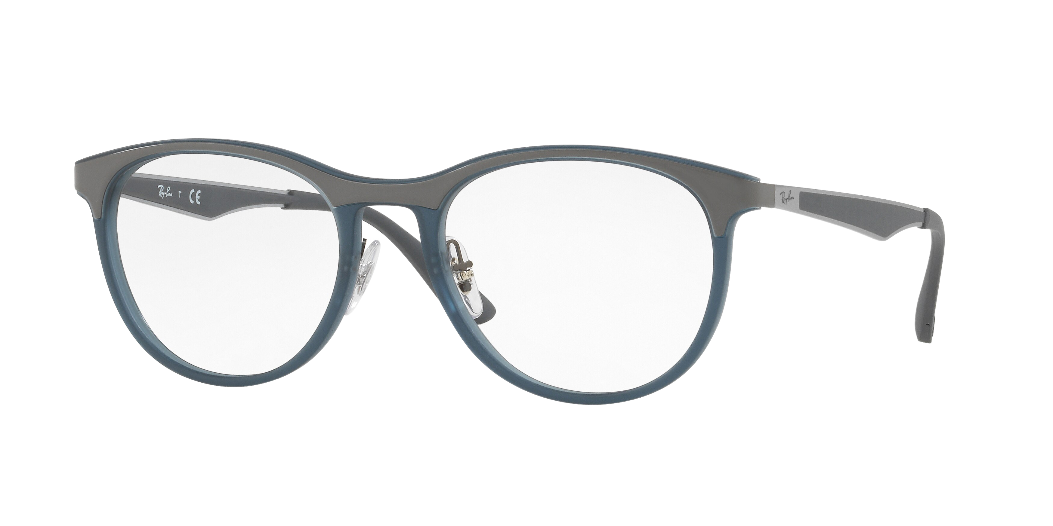 Ray-Ban RX7116 square eyeglasses in Matte Trasparent Grey/Blue
