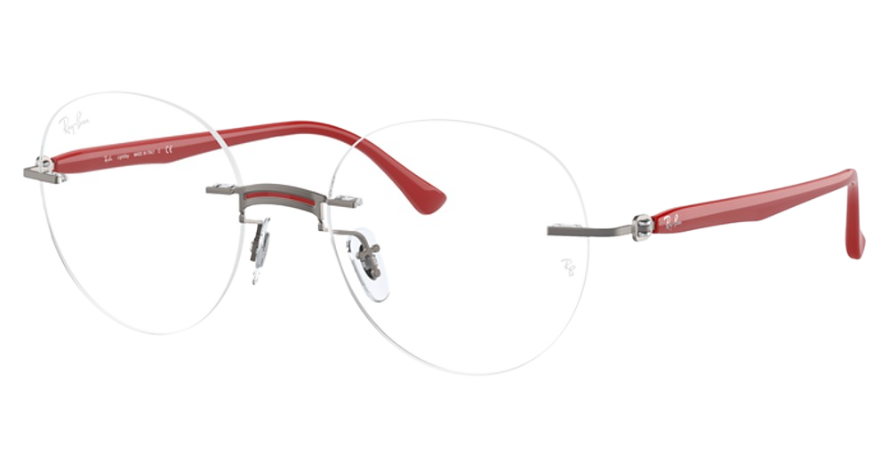 Ray-Ban RX8768 round eyeglasses in Red on Sanding Gunmetal