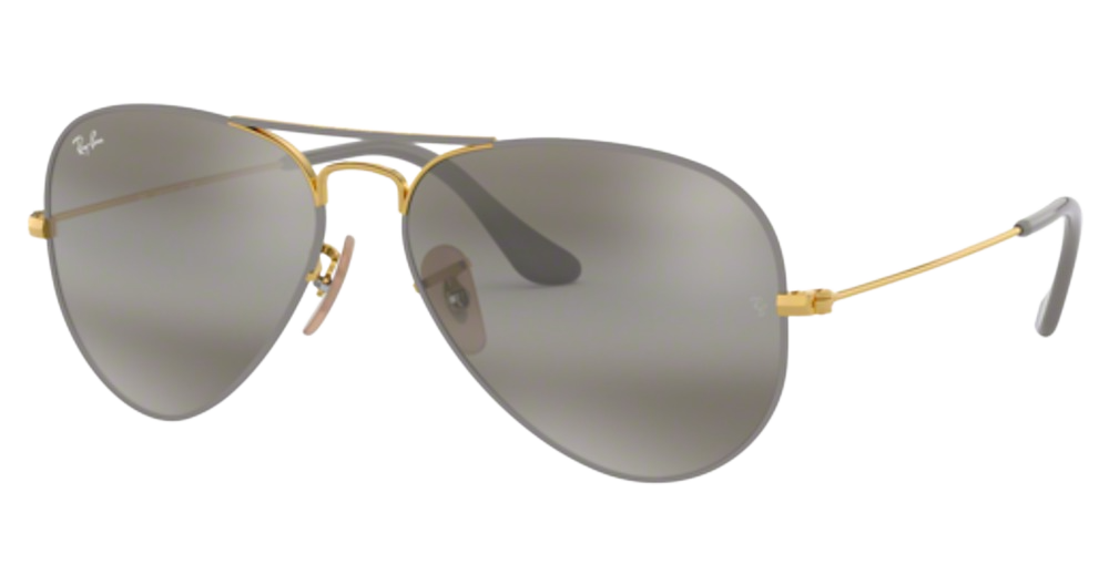 Ray-Ban RB3025 AVIATOR LARGE METAL round sunglasses in Matte Grey on Arista/Grey Bi Mirror Grey