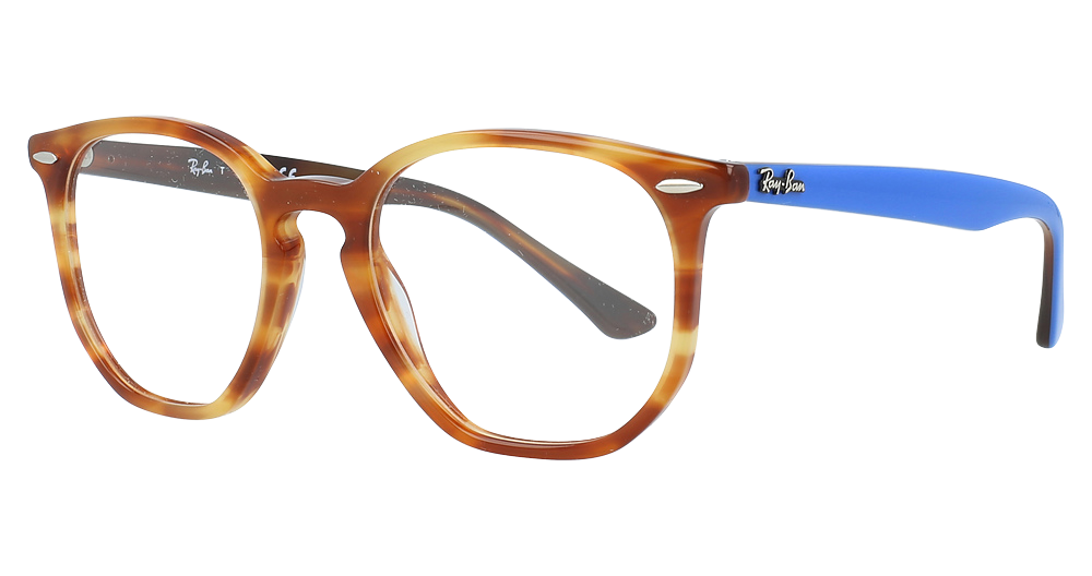 Ray-Ban RX7151 HEXAGONAL round eyeglasses in Light Brown Havana