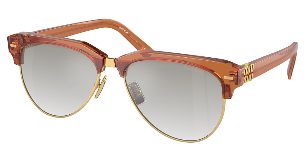 Miu Miu MU 09ZS round sunglasses in Caramel/Clear Silver Gradient