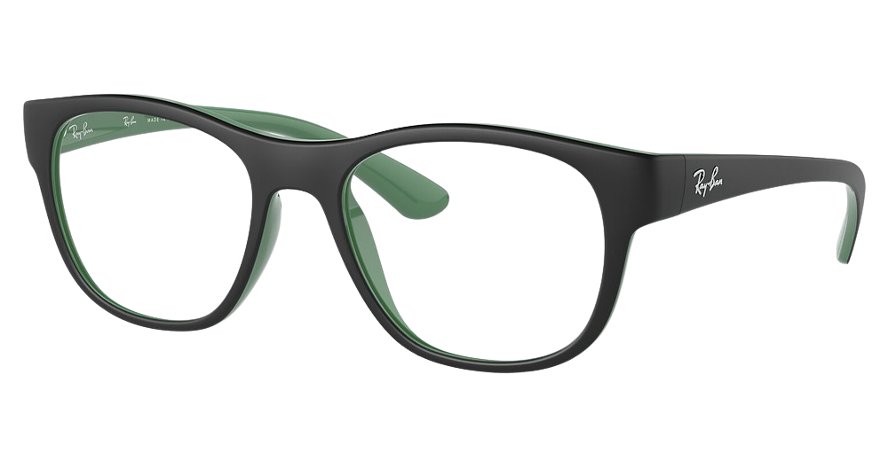 Ray-Ban RX7191 round eyeglasses in Matte Black on Green