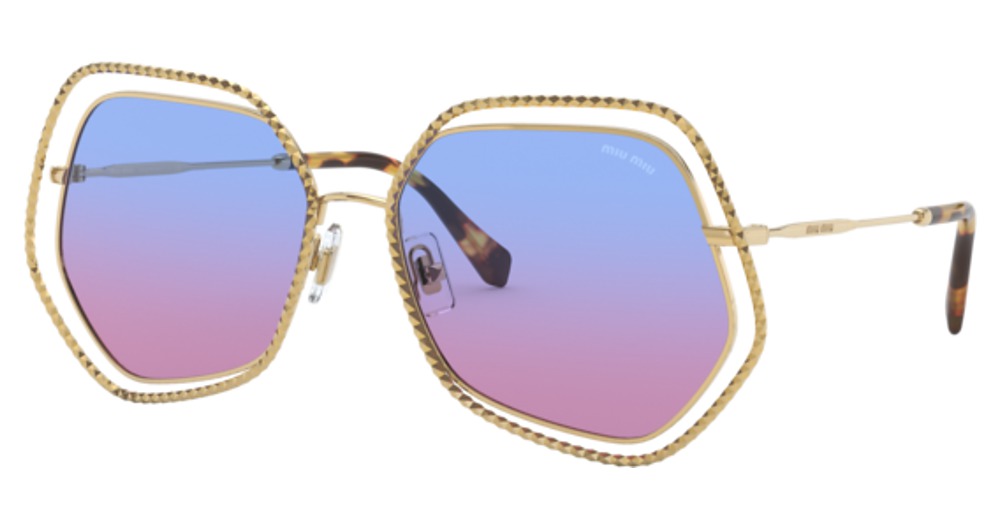 Miu Miu MU 58VS irregular sunglasses in Gold/Gradient Blue Gradient Magenta