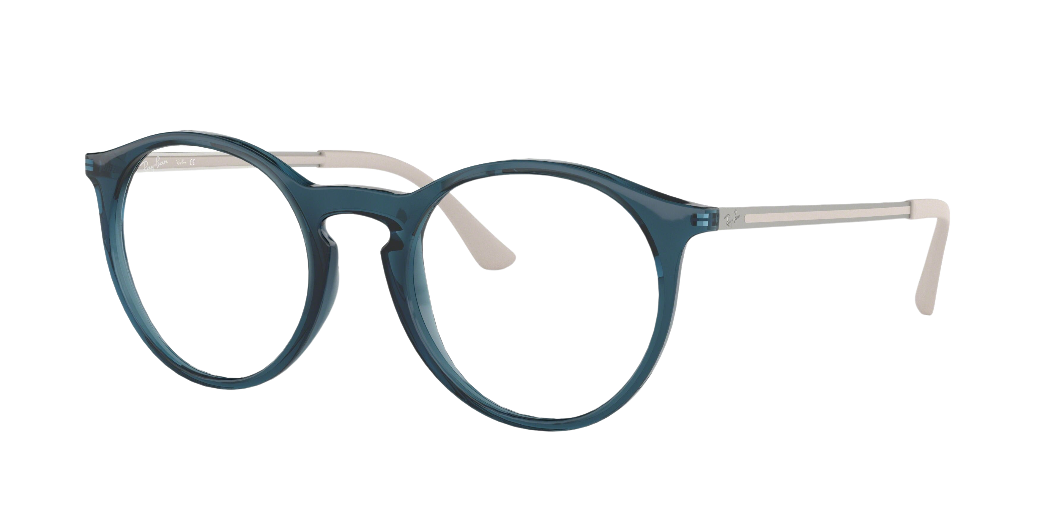 Ray-Ban RX7132 round eyeglasses in Trasparent Blue