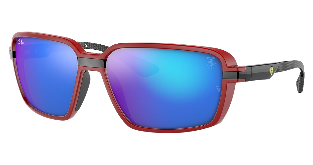 Ray-Ban RB8360M round sunglasses in Matte Red/Light Green Mirror Blue