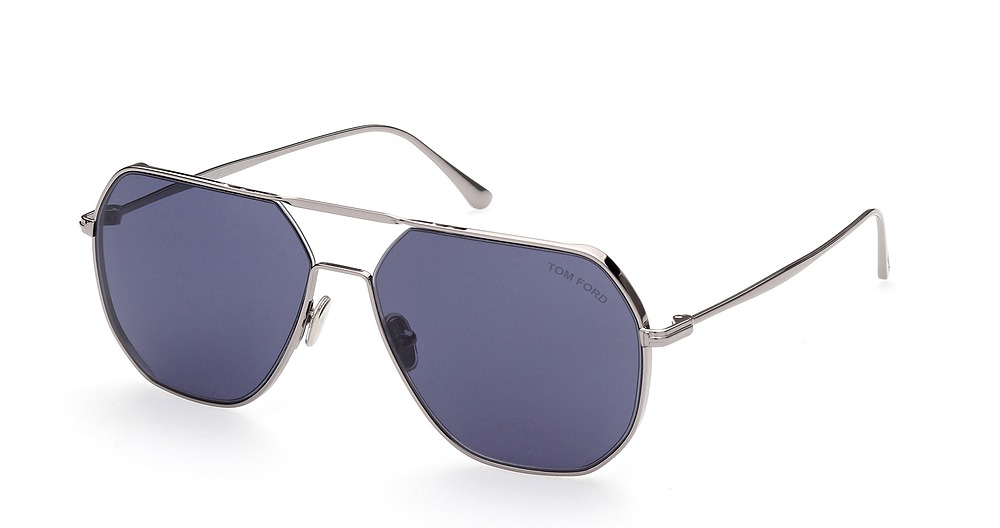 Tom Ford FT0852 irregular sunglasses in Shiny Light Ruthenium/Blue