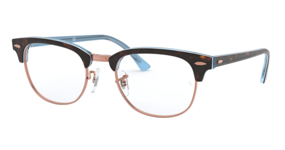 Ray-Ban RX5154 CLUBMASTER round eyeglasses in Havana on Light Blue