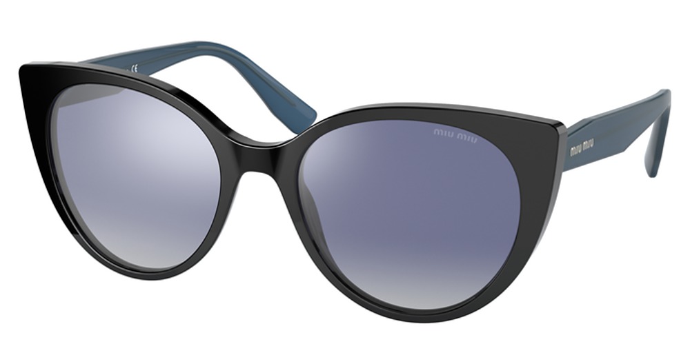 Miu Miu MU 04XSA cateye sunglasses in Black/Grey Grad Blue Mirror Silver
