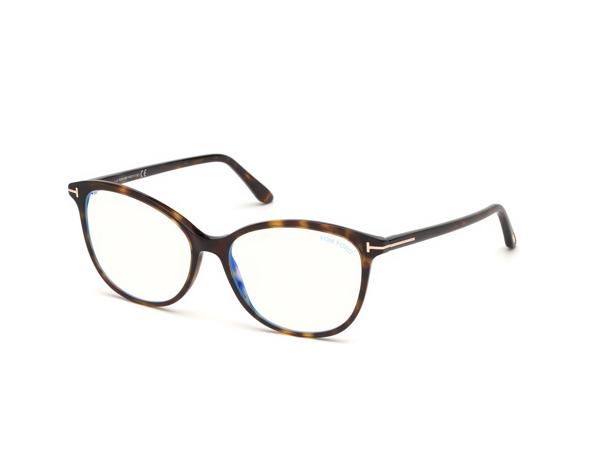 Tom Ford FT5576-F-B square eyeglasses in Shiny Classic Dark Havana, Shiny